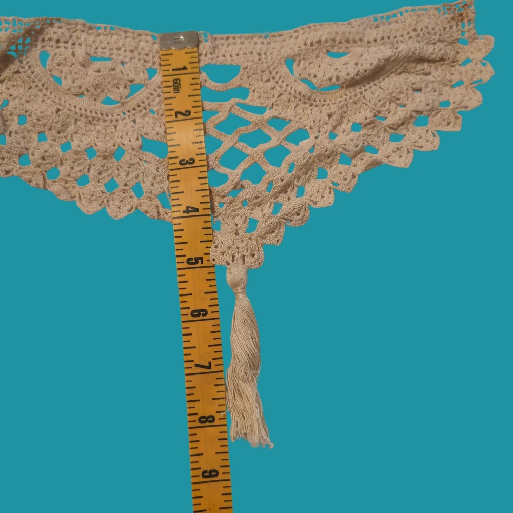 Vintage Beige Crochet Lace Collar Tassel Scalloped Trim Victorian Boho Decor - Picture 7 of 7